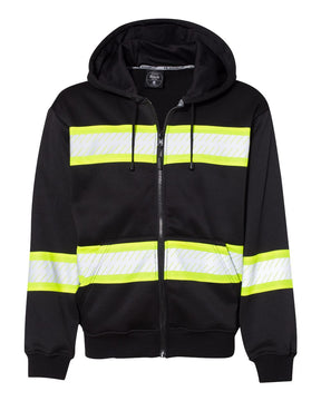 Kishigo Men's EV Series® Enhanced Visibility Full-Zip Hooded Sweatshirt. B310-313 - Black/ Lime