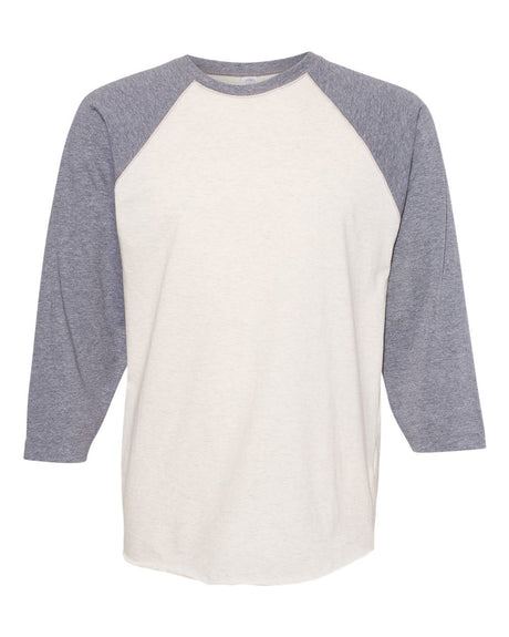 LAT Unisex Baseball Fine Jersey Three-Quarter Sleeve Tee. 6930 - Natural Heather/ Granite Heather