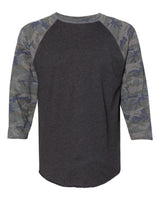 LAT Unisex Baseball Fine Jersey Three-Quarter Sleeve Tee. 6930 - Vintage Smoke/ Vintage Camo