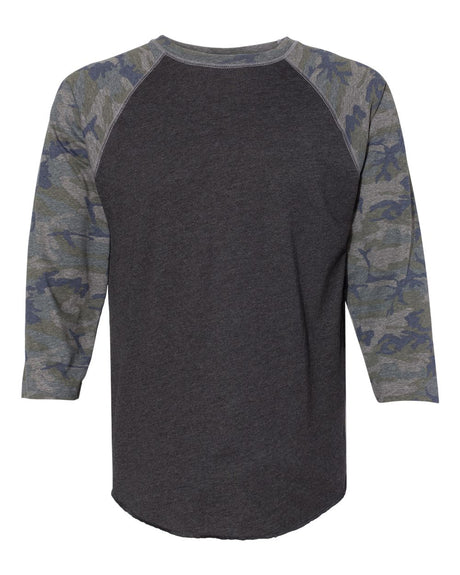 LAT Unisex Baseball Fine Jersey Three-Quarter Sleeve Tee. 6930 - Vintage Smoke/ Vintage Camo