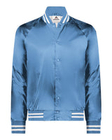 Augusta Sportswear Unisex Satin Baseball Jacket Striped Trim. 3610 - Columbia Blue/ White