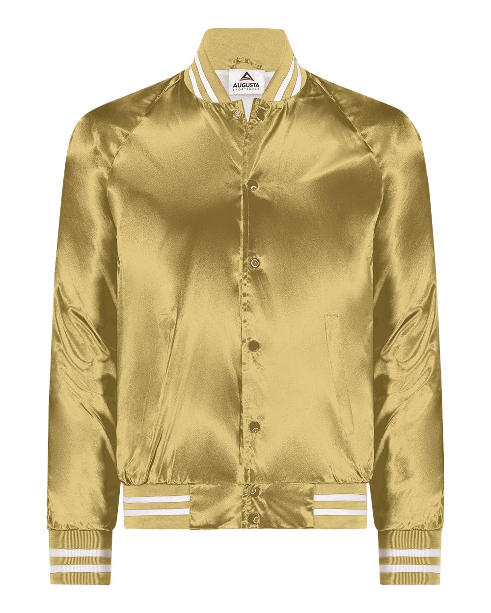 Augusta Sportswear Unisex Satin Baseball Jacket Striped Trim. 3610 - Metallic Gold/ White