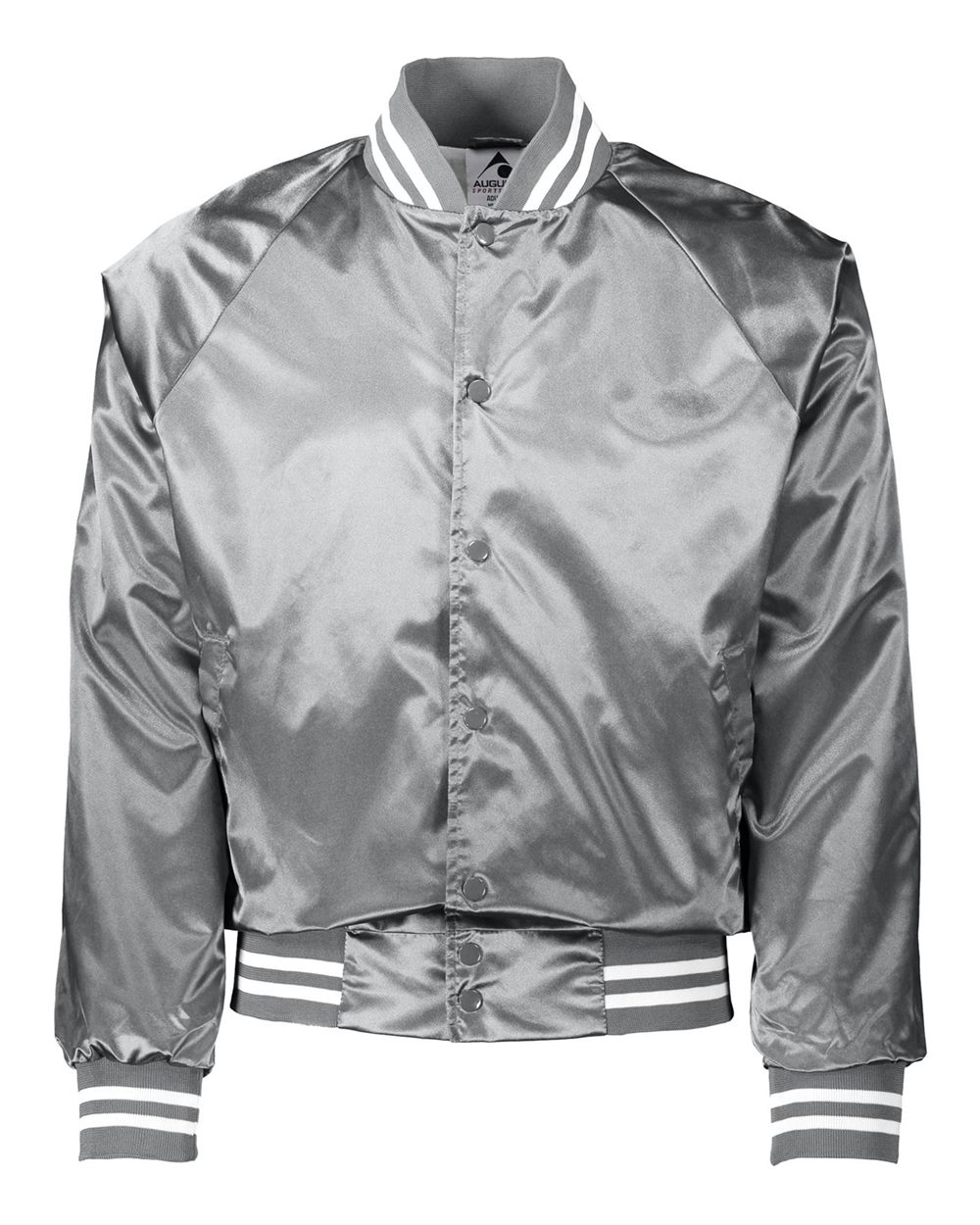 Augusta Sportswear Unisex Satin Baseball Jacket Striped Trim. 3610 - Metallic Silver/ White
