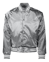 Augusta Sportswear Unisex Satin Baseball Jacket Striped Trim. 3610 - Metallic Silver/ White