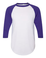Augusta Sportswear Unisex Three-Quarter Raglan Sleeve Baseball Jersey T-Shirt. 4420 - White/ Purple