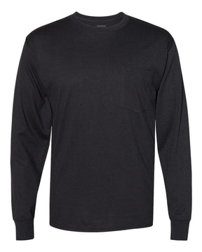 Hanes Unisex Workwear Long Sleeve Pocket T-Shirt. W120 - Black