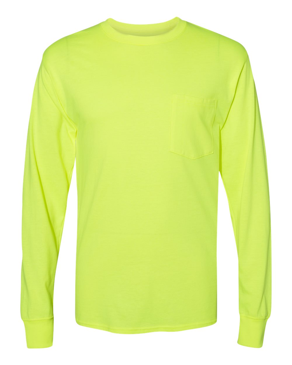 Hanes Unisex Workwear Long Sleeve Pocket T-Shirt. W120 - Safety Green