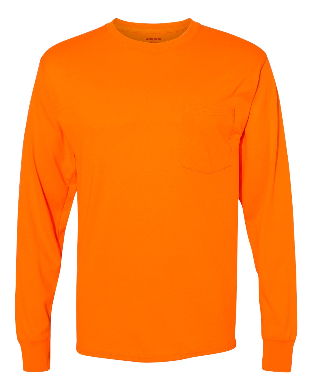 Hanes Unisex Workwear Long Sleeve Pocket T-Shirt. W120 - Safety Orange