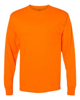 Hanes Unisex Workwear Long Sleeve Pocket T-Shirt. W120 - Safety Orange