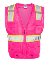 Kishigo Unisex EV Series® Enhanced Visibility Multi-Pocket Mesh Vest. B100-111 - Pink/ Lime - B107