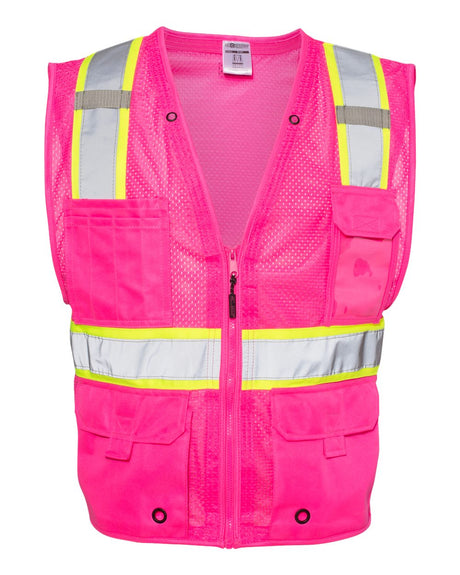 Kishigo Unisex EV Series® Enhanced Visibility Multi-Pocket Mesh Vest. B100-111 - Pink/ Lime - B107