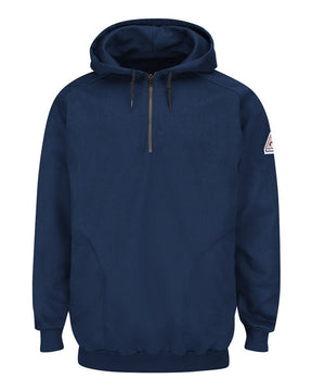Bulwark Men's Flame Resistant Quarter-Zip Hooded Sweatshirt. SEH8 - Navy