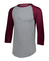 Augusta Sportswear Youth Three-Quarter Sleeve Baseball Jersey. 4421 - Athletic Heather/ Maroon