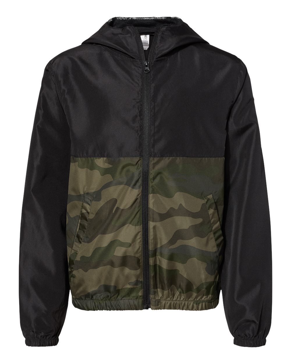 Independent Trading Co. Youth Lightweight Windbreaker Full-Zip Jacket. EXP24YWZ - Black/ Forest Camo