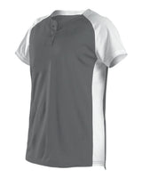Alleson Athletic Girls' Two Button Fastpitch Jersey. 522PDWG - Charcoal/ White