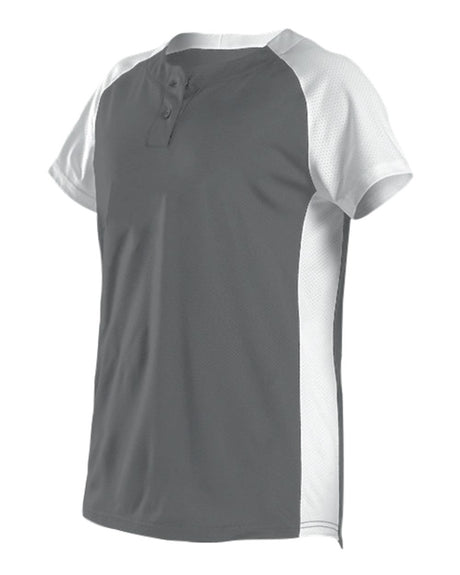 Alleson Athletic Girls' Two Button Fastpitch Jersey. 522PDWG - Charcoal/ White