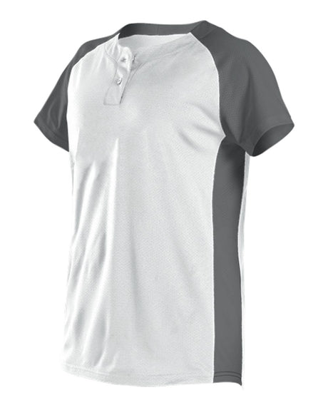 Alleson Athletic Girls' Two Button Fastpitch Jersey. 522PDWG - White/ Charcoal