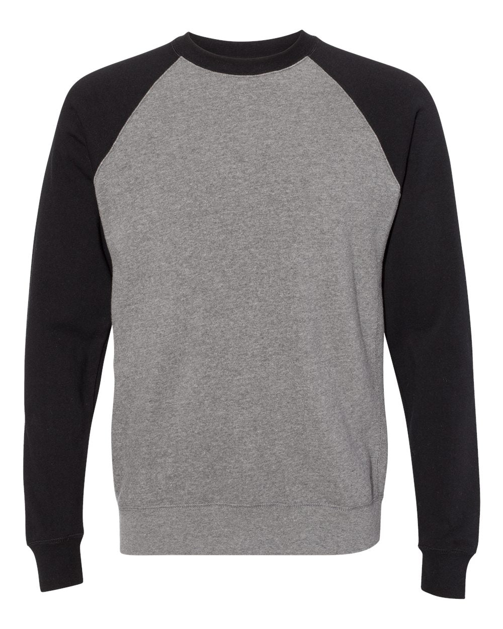Independent Trading Co. Unisex Special Blend Raglan Crewneck Sweatshirt. PRM30SBC - Nickel Heather/ Black
