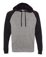Independent Trading Co. Unisex Special Blend Raglan Hooded Sweatshirt. PRM33SBP - Nickel Heather/ Black