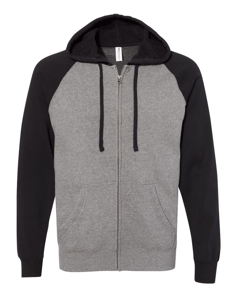 Independent Trading Co. Unisex Special Blend Raglan Full-Zip Hooded Sweatshirt. PRM33SBZ - Nickel Heather/ Black