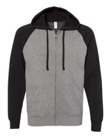 Independent Trading Co. Unisex Special Blend Raglan Full-Zip Hooded Sweatshirt. PRM33SBZ - Nickel Heather/ Black