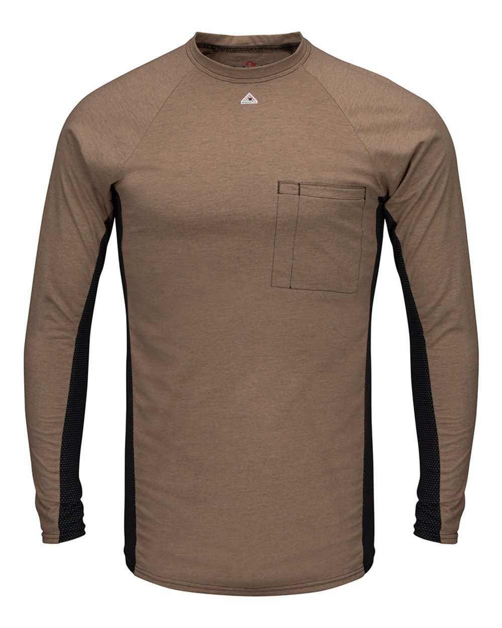 Bulwark Men's Long Sleeve FR Two-Tone Base Layer with Concealed Chest Pocket - EXCEL FR. MPS8 - Khaki