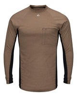 Bulwark Men's Long Sleeve FR Two-Tone Base Layer with Concealed Chest Pocket - EXCEL FR. MPS8 - Khaki