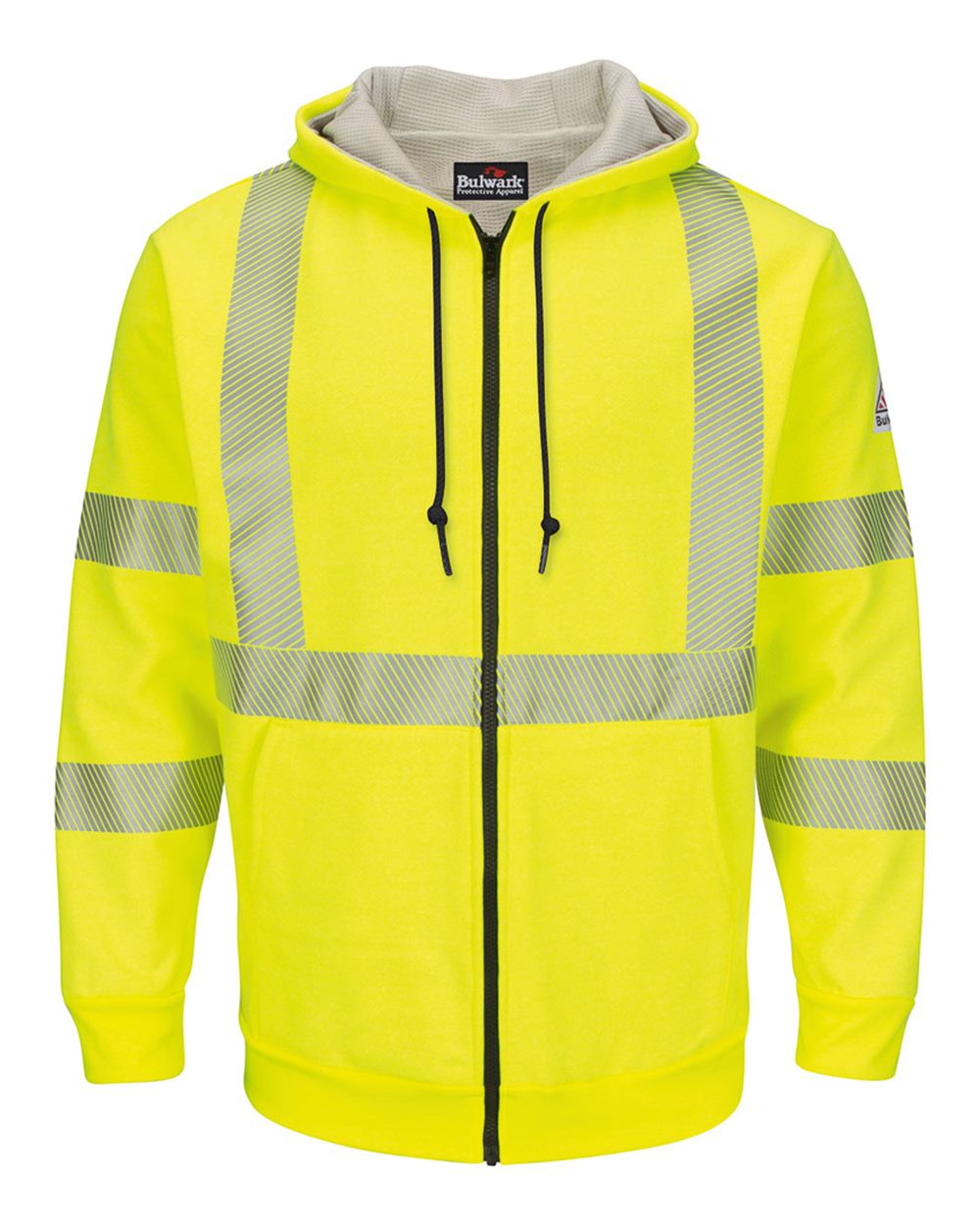 Bulwark Men's Hi-Visibility Zip-Front Hooded Fleece Sweatshirt with Waffle Lining. SMZ4HV - Yellow/ Green