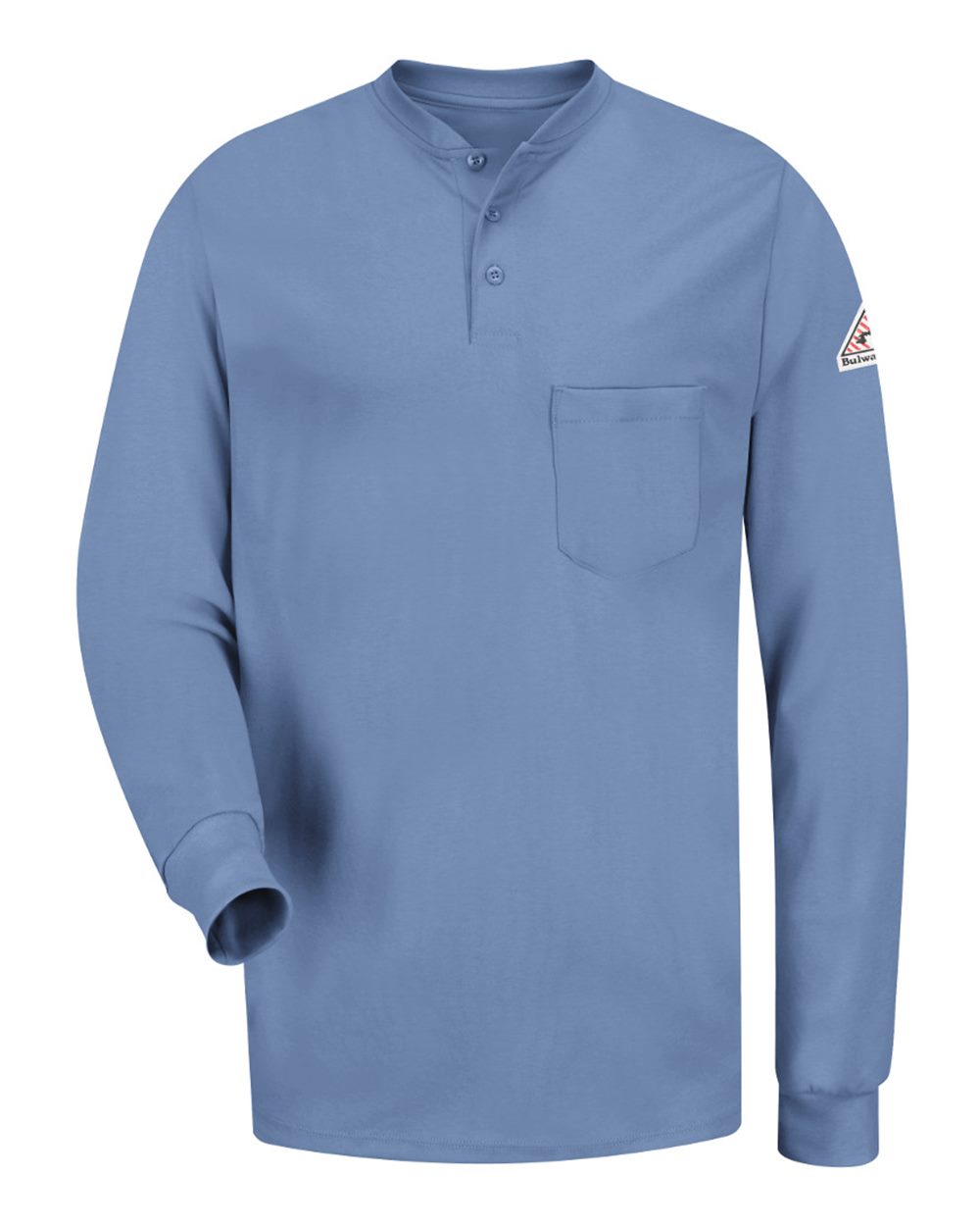 Bulwark Men's Long Sleeve Tagless Henley Shirt. SEL2 - Light Blue