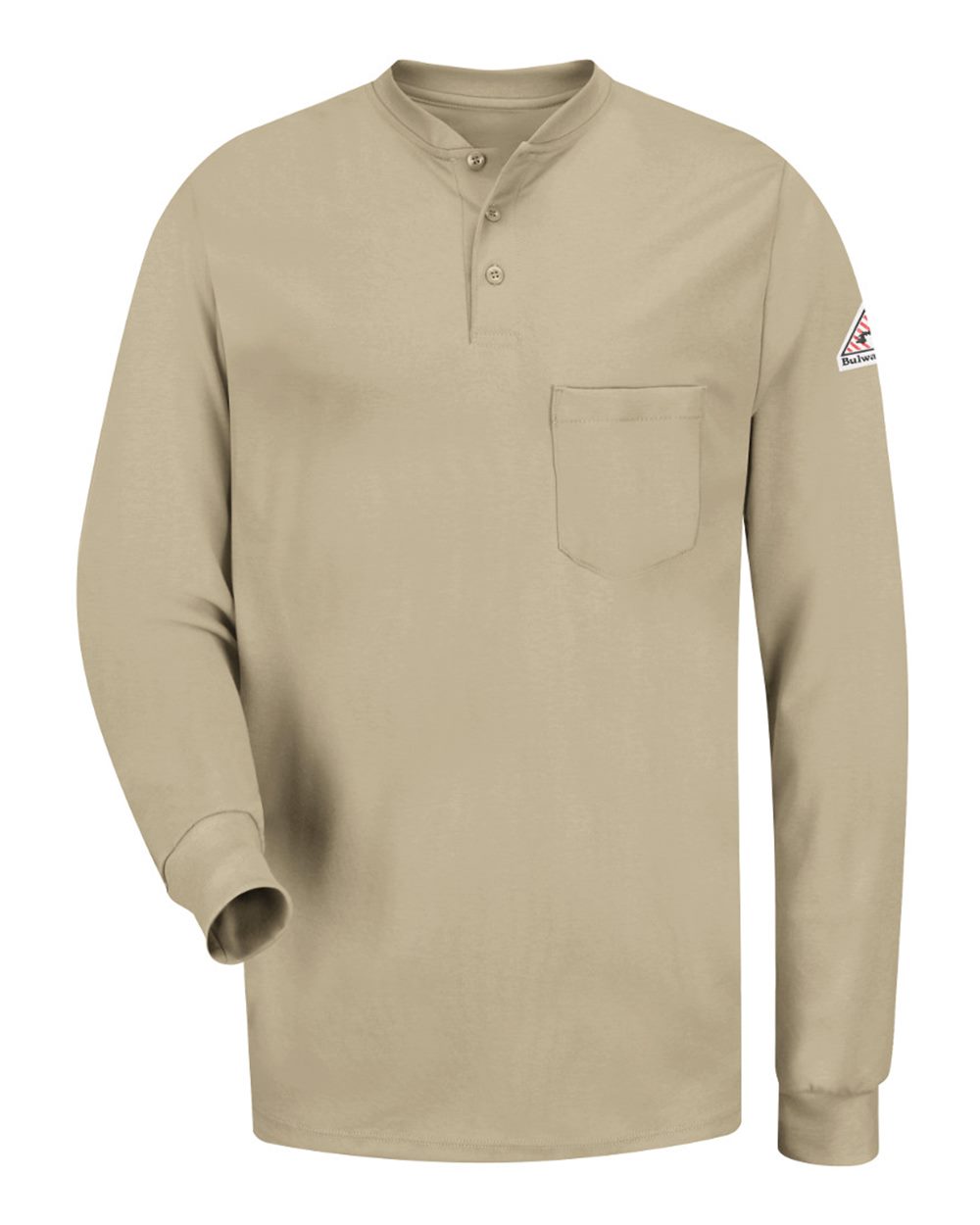 Bulwark Men's Tall Long Sleeve Tagless Henley Shirt. SEL2T - Khaki