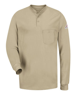 Bulwark Men's Tall Long Sleeve Tagless Henley Shirt. SEL2T - Khaki