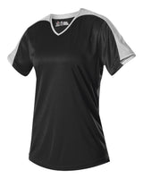 Alleson Athletic Girls' V-Neck Fastpitch Jersey. 558VG - Black/ White