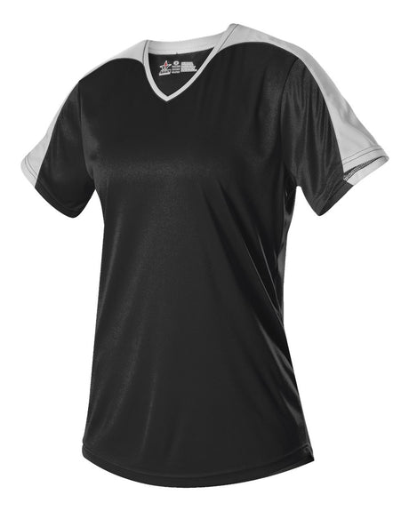 Alleson Athletic Girls' V-Neck Fastpitch Jersey. 558VG - Black/ White