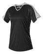 Alleson Athletic Girls' V-Neck Fastpitch Jersey. 558VG - Black/ White