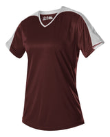Alleson Athletic Girls' V-Neck Fastpitch Jersey. 558VG - Maroon/ White