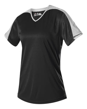 Alleson Athletic Women's V-Neck Fastpitch Jersey. 558VW - Black/ White
