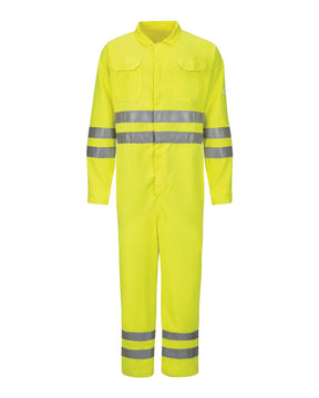 Bulwark Men's Hi-Vis Deluxe Coverall with Reflective Trim - CoolTouch® 2 - 7 oz.. CMD8 - HV-Fluorescent Yellow/ Green