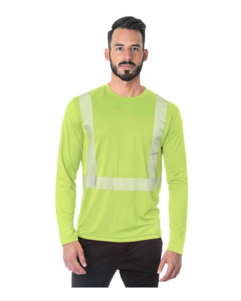 Bayside Unisex USA-Made Hi-Visibility Long Sleeve Performance T-Shirt - Segmented Tape. 3740 - Lime Green