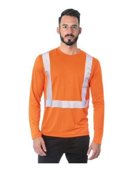 Bayside Unisex USA-Made Hi-Visibility Long Sleeve Performance T-Shirt - Segmented Tape. 3740 - Orange