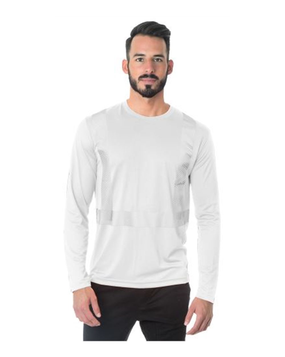 Bayside Unisex USA-Made Hi-Visibility Long Sleeve Performance T-Shirt - Segmented Tape. 3740 - White