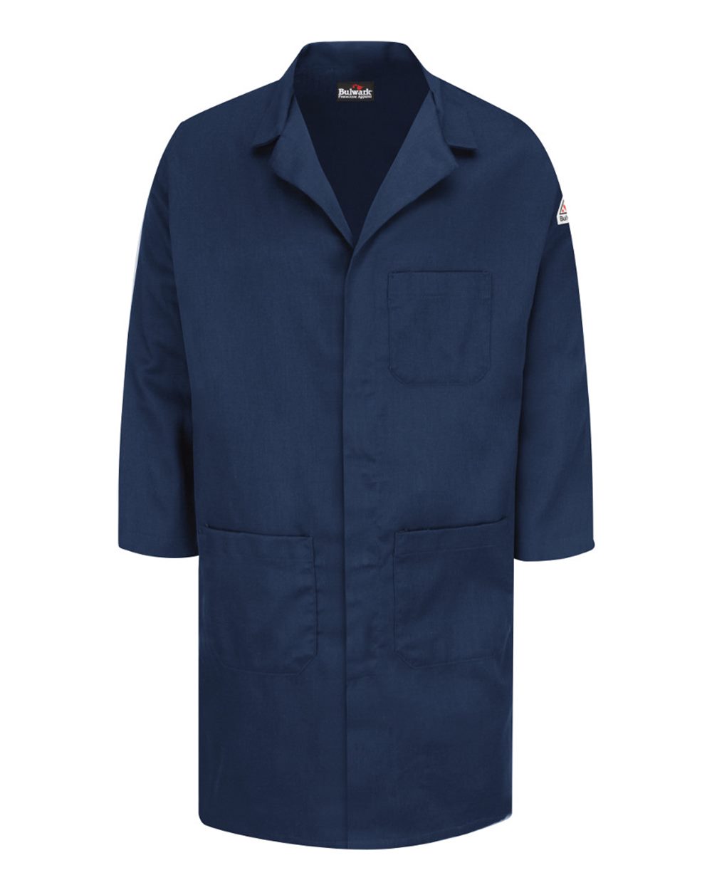 Bulwark Men's Concealed Snap Front Lab Coat - EXCEL FR® ComforTouch® - 6 oz.. KLL6 - Navy