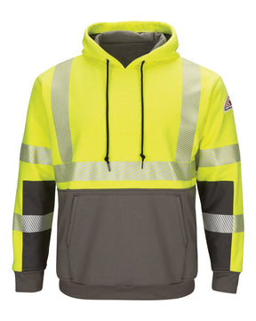 Bulwark Men's Hi-Visibility Color-Blocked Hooded Sweatshirt. SMB4 - Yellow/ Green