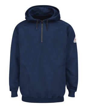 Bulwark Men's Tall Flame Resistant Quarter-Zip Hooded Sweatshirt. SEH8T - Navy