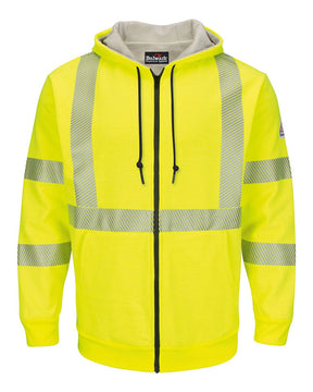 Bulwark Men's Tall Hi-Visibility Zip-Front Hooded Fleece Sweatshirt with Waffle Lining. SMZ4HVT - Yellow/ Green