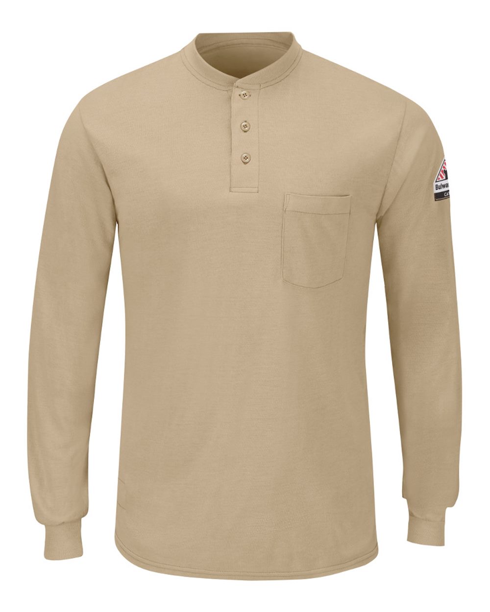 Bulwark Men's Long Sleeve Henley. SML8 - Khaki