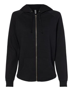 Independent Trading Co. Women's California Wave Wash Full-Zip Hooded Sweatshirt. PRM2500Z - Black