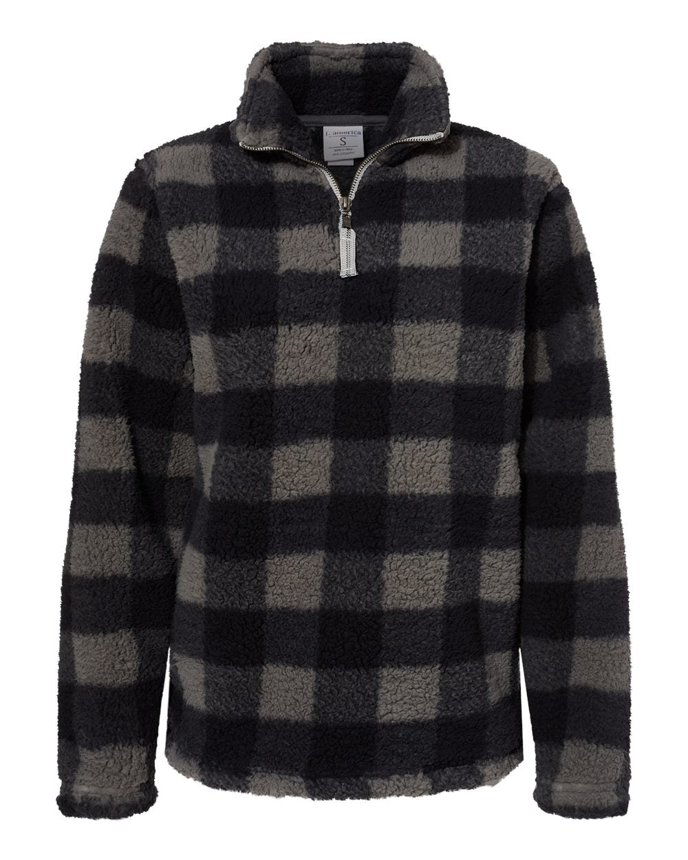 J. America Women’s Epic Sherpa Quarter-Zip Pullover. 8451 - Black/ Charcoal Buffalo