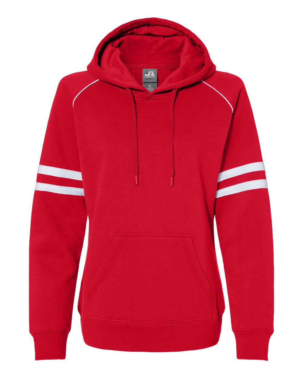 J. America Women's Varsity Fleece Piped Hooded Sweatshirt. 8645 - Red