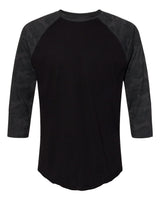 LAT Unisex Baseball Fine Jersey Three-Quarter Sleeve Tee. 6930 - Black/ Storm Camo