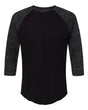 LAT Unisex Baseball Fine Jersey Three-Quarter Sleeve Tee. 6930 - Black/ Storm Camo